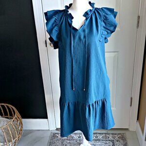 NWOT! RUFFLE SLEEVE Boho POCKET DRESS SZ L
